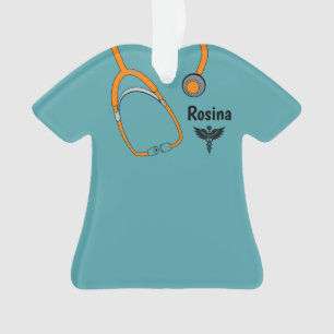 Bewerkbare Medische Scrubs Caduceus Naam Kerstmis Ornament