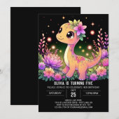 Bewerkbare meisje dinosaurus digitale verjaardag kaart (Voorkant / Achterkant)