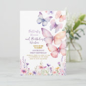 bewerkbare meisje vlinder verjaardag uitnodiging (Staand voorkant)