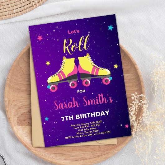 Bewerkbare Meisjes Schaats Uitnodiging