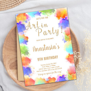 Bewerkbare Meisjes Schilderen Party Kaart met Rain
