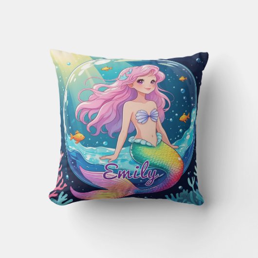 Bewerkbare Mermaid Square Pillow – Rainbow Tail Kussen (Voorkant)