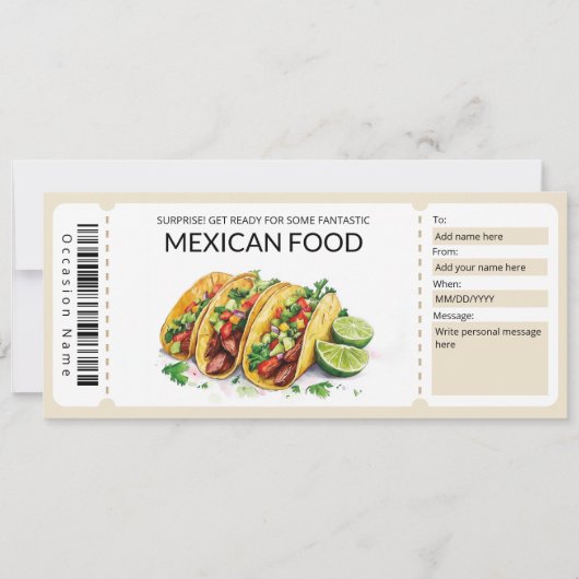 Bewerkbare Mexicaanse Food Gift Voucher Sjabloon Kaart (Voorkant)