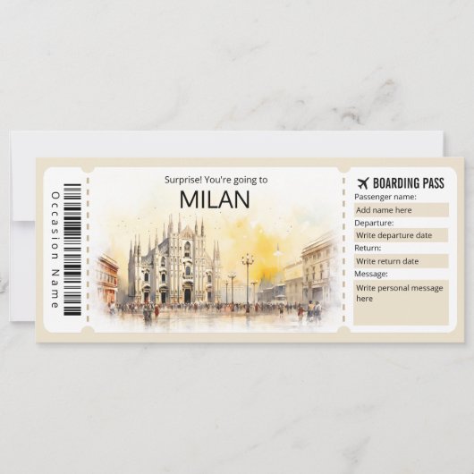 Bewerkbare Milan Boarding Pass Italia Vliegticket Kaart (Voorkant)
