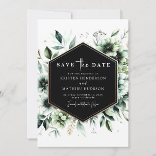 Bewerkbare Minimale Romantische Sage Green Wedding Save The Date