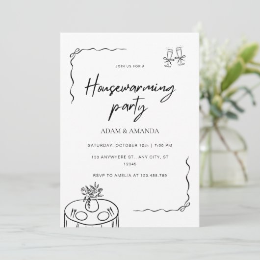 Bewerkbare minimalistische housewarming party kaart (Staand voorkant)
