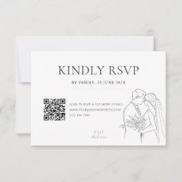 Bewerkbare Minimalistische Wedding Line Art QR-cod RSVP Kaartje