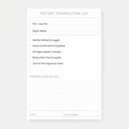 Bewerkbare Mobiele Notaris Afsluit Checklist 4x6 Post-it® Notes (Voorkant)