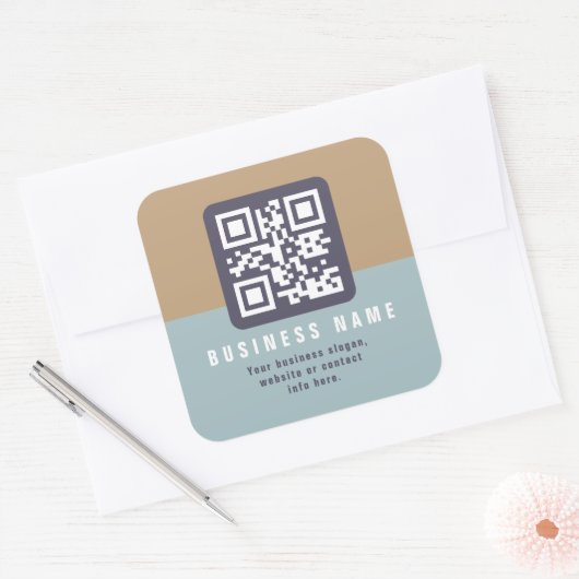 Bewerkbare moderne QR-code Sjabloon | Kleuren gede Vierkante Sticker (Envelop)