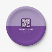 Bewerkbare moderne QR-code Sjabloon | Paars Papieren Bordje (Voorkant)