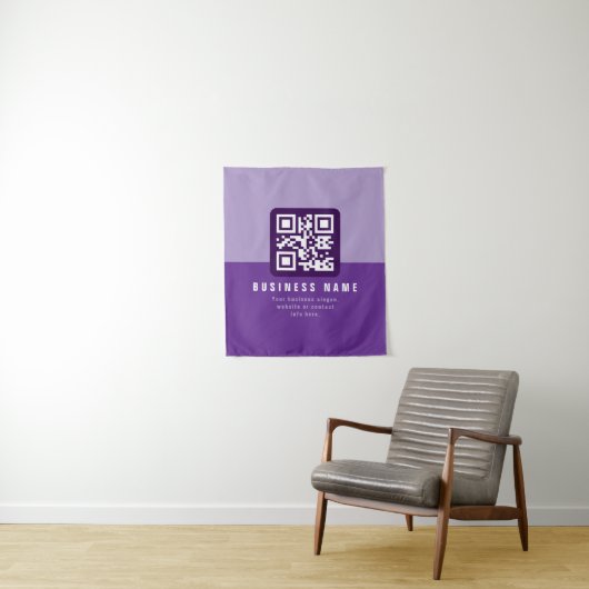 Bewerkbare moderne QR-code Sjabloon | Paars Wandkleed (In situ)