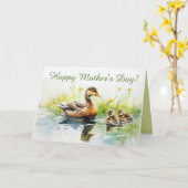 Bewerkbare Moeder Eend en Kuikentjes Moedersdag Kaart (Gele Bloem)