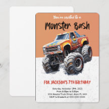 Bewerkbare Monster Truck Verjaardag