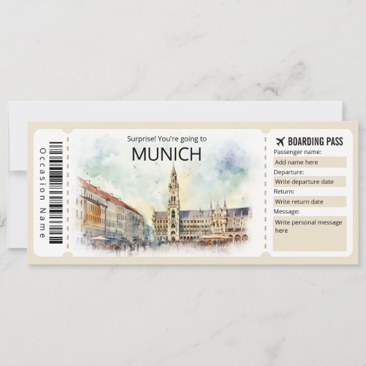 Bewerkbare München Vliegticket Duitsland Boarding Kaart (Voorkant)