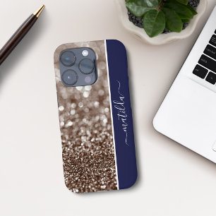 BEWERKBARE naam Glitter Bokeh koper en rijk blauw iPhone 16 Pro Hoesje