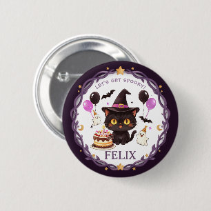 [Bewerkbare naam] Schattige heks Zwarte kat tovena Ronde Button 5,7 Cm