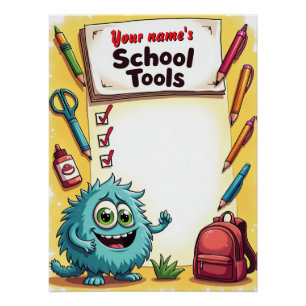 Bewerkbare naam schoolbenodigdhedenlijst perfect poster