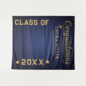 Bewerkbare Navy & Gold Afstuderen foto achtergrond Wandkleed (Voorkant (horizontaal))