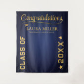 Bewerkbare Navy & Gold Afstuderen foto achtergrond Wandkleed (Voorkant)