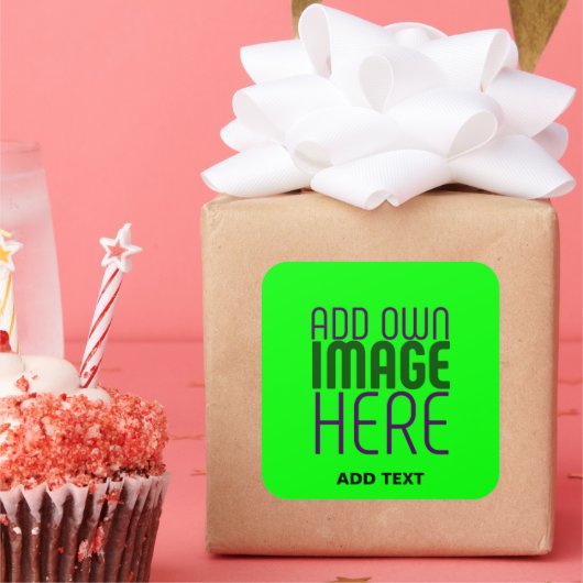 BEWERKBARE NEON GROEN AFBEELDING TEKST SJABLOON PA VIERKANTE STICKER (Feest)