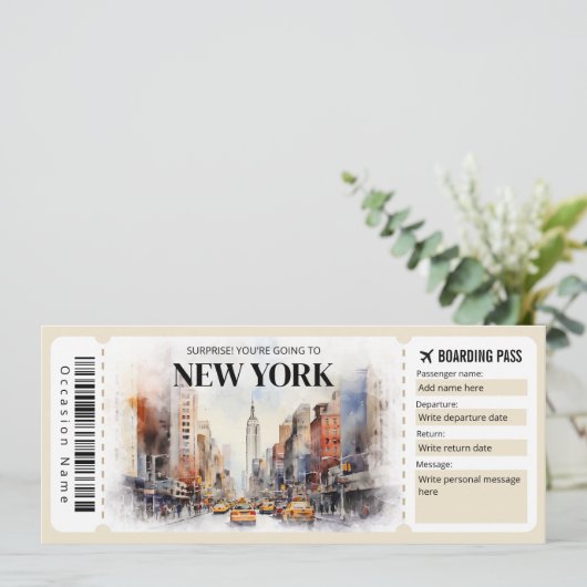 Bewerkbare New York Boarding Pass Vliegticket Kaart (Staand voorkant)