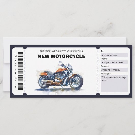 Bewerkbare nieuwe motorfiets cadeaubon kaart (Voorkant)