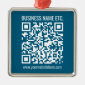 Bewerkbare Ocean Blue QR-code Metalen Ornament (Voorkant)
