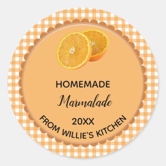 Bewerkbare Oranje Gingham Marmalade Label Stickers (Voorkant)