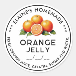 Bewerkbare oranje jelly ingrediënten inblikken lab ronde sticker