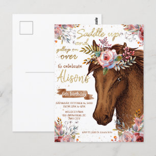 Bewerkbare paard cowgirl verjaardagsfeestje briefkaart