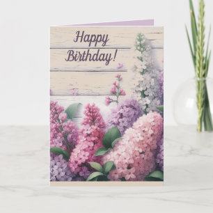 Bewerkbare Paarse en roze lilacs verjaardag Kaart