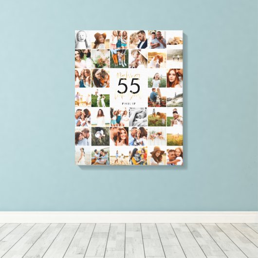 bewerkbare pagina chic verjaardag multi-fotoscript canvas afdruk (Insitu (Houten vloer))