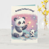 Bewerkbare Panda Beer en Cub Fathers Day Kaart (Gele Bloem)