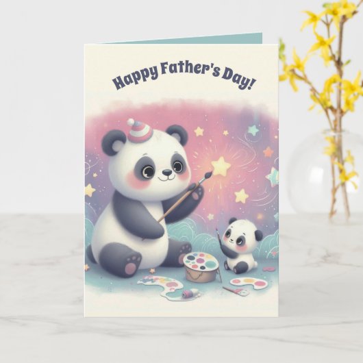 Bewerkbare Panda Beer en Cub Fathers Day Kaart (Gele Bloem)