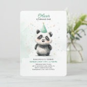 Bewerkbare Panda First Birthday Invitation Kaart (Staand voorkant)