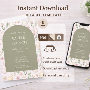 Bewerkbare Pasen Brunch Uitnodiging Direct Downloa