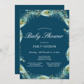 Bewerkbare Pauw Thema Baby Shower Uitnodiging (Voorkant / Achterkant)