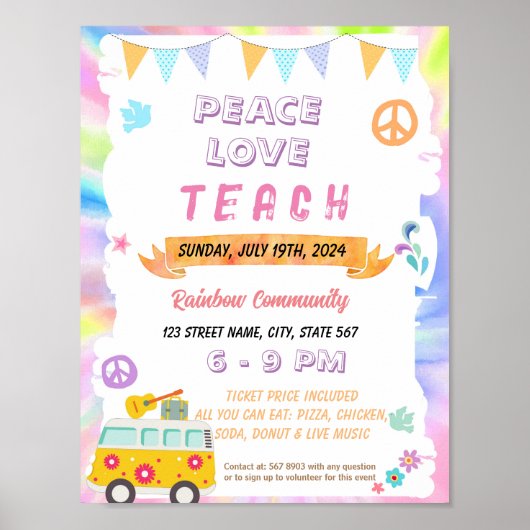 Bewerkbare Peace Love Teach flyer Poster (Voorkant)