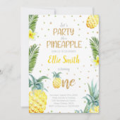 Bewerkbare Pineapple 1st Birthday Invitation Kaart (Voorkant)
