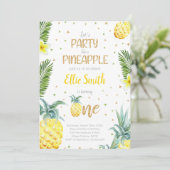 Bewerkbare Pineapple 1st Birthday Invitation Kaart (Staand voorkant)