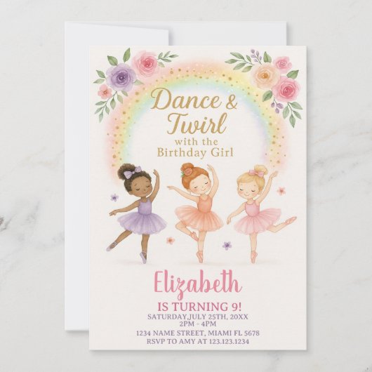 Bewerkbare Pink Dance Party Uitnodigen voor meisje Kaart (Voorkant)