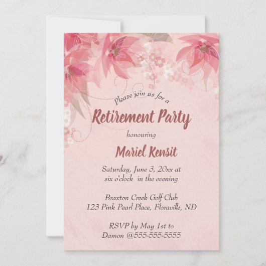 Bewerkbare Pink Flowers Invitation Kaart (Voorkant)