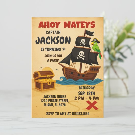 Bewerkbare Pirate Treasure Map Verjaardag Uitnodig Kaart (Staand voorkant)