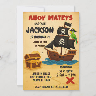 Bewerkbare Pirate Treasure Map Verjaardag Uitnodig Kaart
