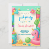 Bewerkbare Pool Party Verjaardag Zomer Zwemmen Kaart (Voorkant)