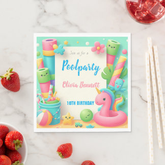 Bewerkbare Pool Party Verjaardag Zomer Zwemmen Servet