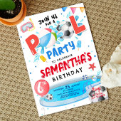 Bewerkbare Pool Party Verjaardagsfeestuitnodiging Kaart