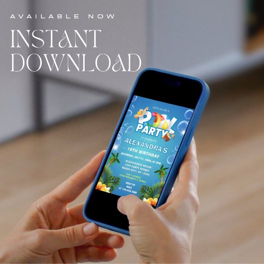 Bewerkbare Pool Party verjaardagsuitnodiging Kaart