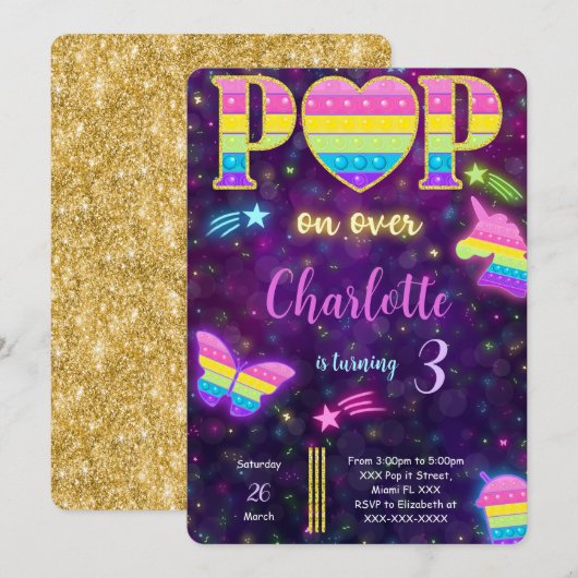 Bewerkbare Pop IT Verjaardagsuitnodiging Kaart (Voorkant / Achterkant)