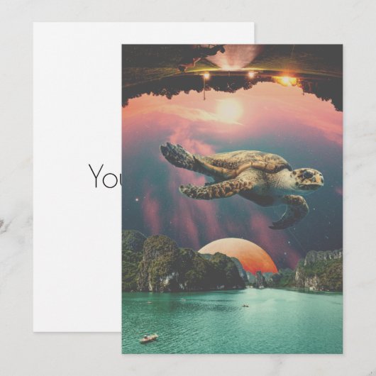 Bewerkbare Psychedelic Flying Turtle Holiday Kaart (Voorkant / Achterkant)